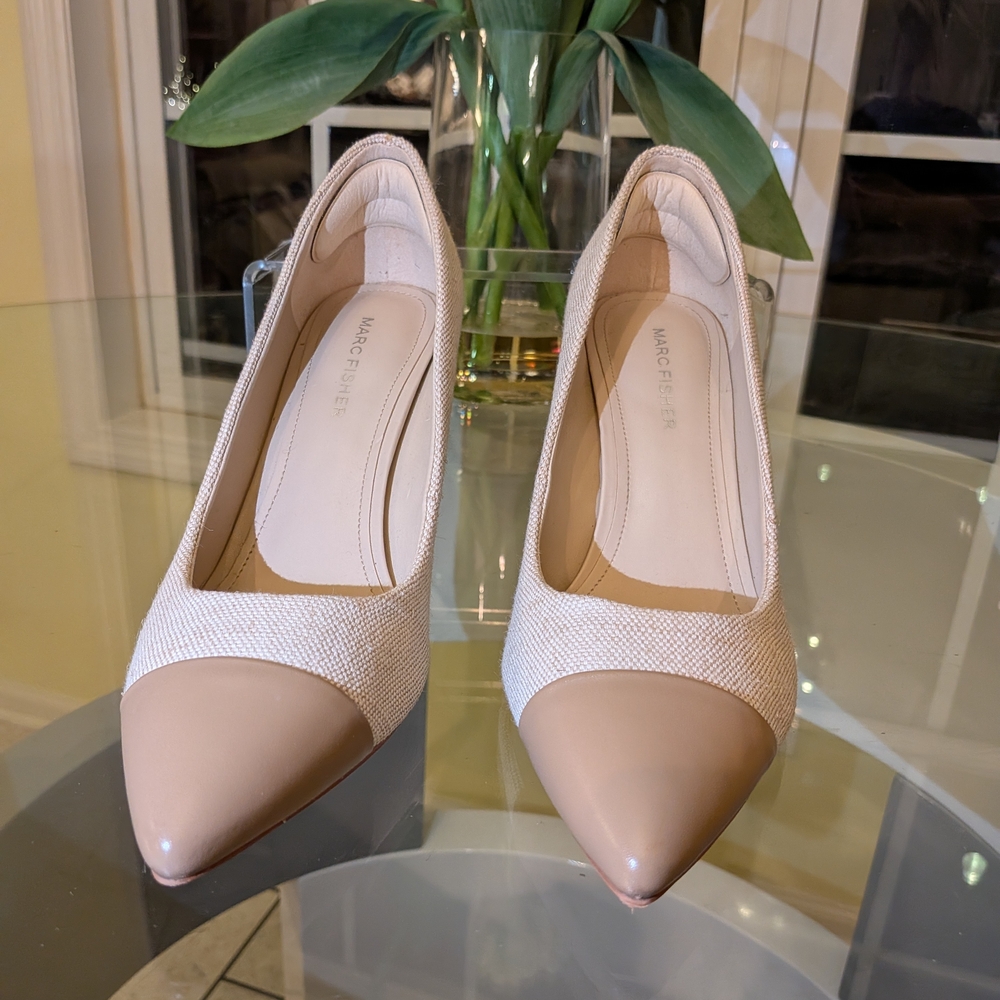 Marc Fisher Velda Women's Cream and Tan Heels Sz 8.5